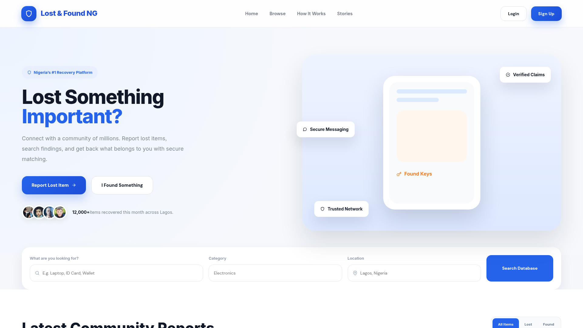 Lost & Found NG landing page screenshot