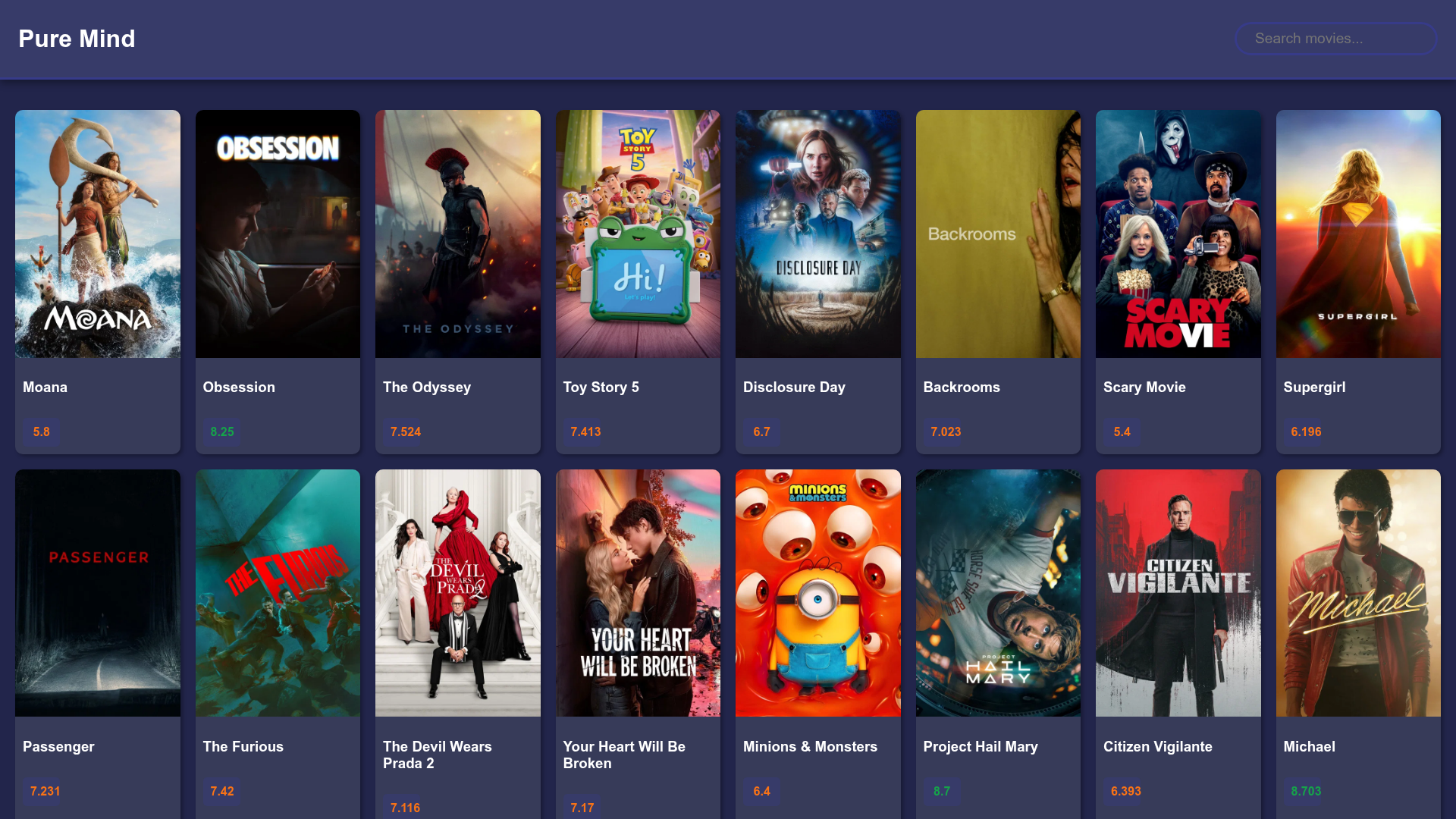 Movie App landing page screenshot